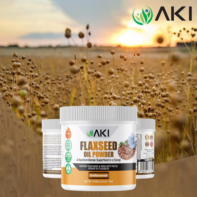 [Australia] - AKI Flaxseed Oil Powder - Packed with Essential Nutrients Like Omega-3 Fatty acids, Fiber, & Lignans - Free from Artificial Additives, Made with Ideal Quality Ingredients (5.30oz/150g) 