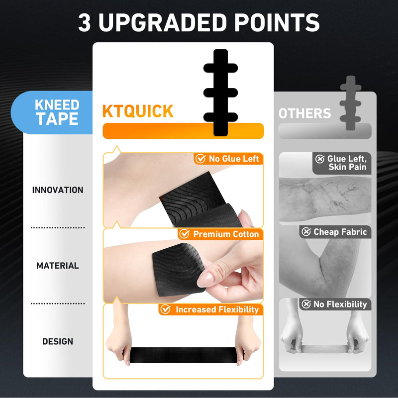 [Australia] - Kinesiology Tape for Achilles Tendon, KTQUICK 12 Count Achilles Tendon Tape Precut, Original Cotton Waterproof&Breathable, Enhance Elastic Kinesiology Athletic Tape for Achilles&Muscle Support(Black) Black 