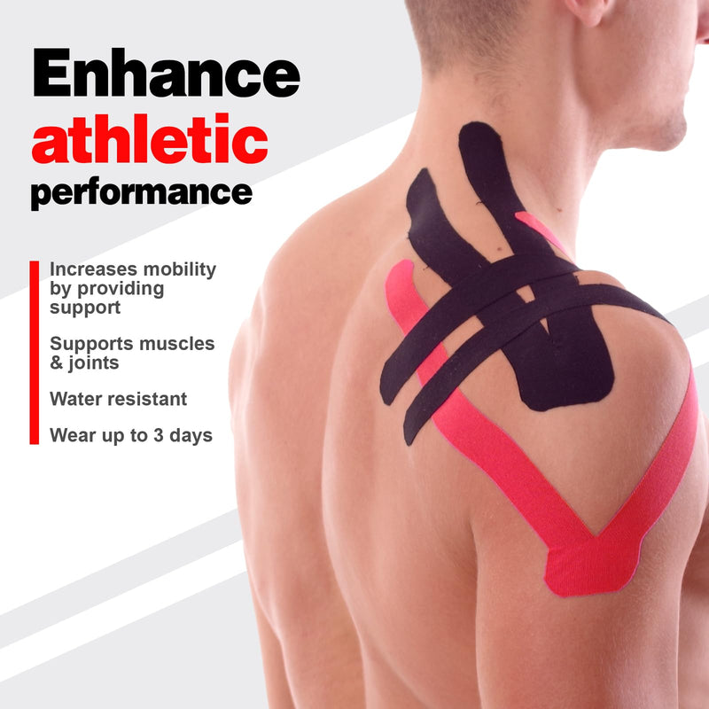 [Australia] - AZEN 3 Rolls Kinesiology Tape, 16.4 ft Waterproof Kinetic Tape for Joints Support and Muscle Pain Relief, Uncut Muscle Tape, Knee Tape, Athletic Tape - Black 