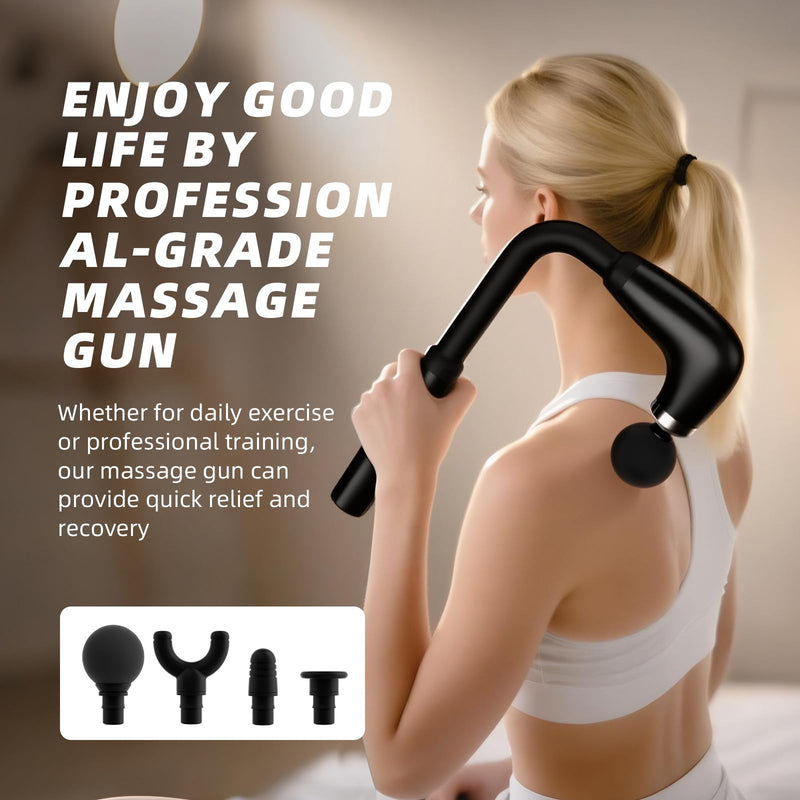 [Australia] - Massage Gun with Upgraded Extension Handle, Back Massage Gun Deep Tissue, Back Massager for Pain Relief for Muscles Neck Shoulders Waist Arm Legs Foot, 4 Replaceable Heads & 9 Speed Levels（Black） 