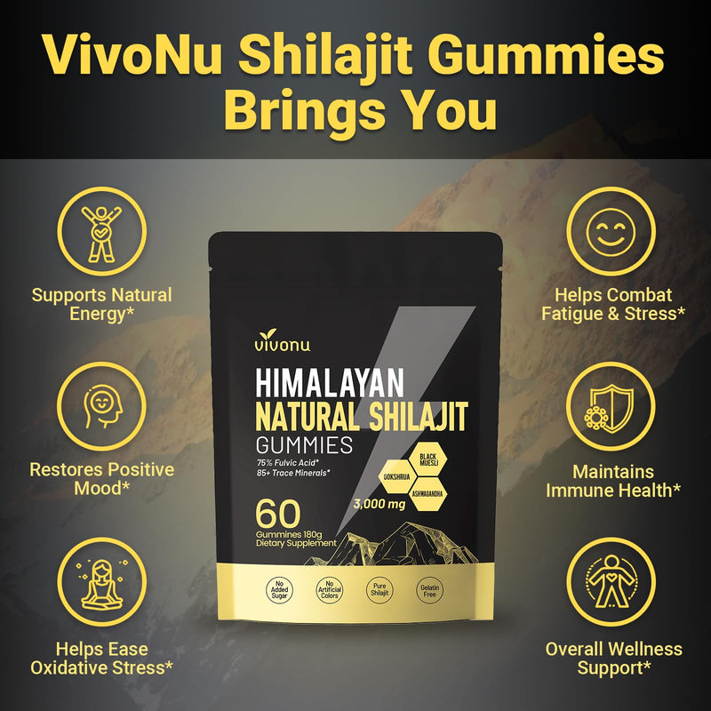 [Australia] - Pure Himalayan Shilajit Gummies, micronutrient Supplement, Himalayan Premium Ingredient with Shilajit - Ashwagandha, Gokshura, Fulvic Acid & 85+ Trace Minerals I for Men, Women I Non-GMO 60 Gummy 