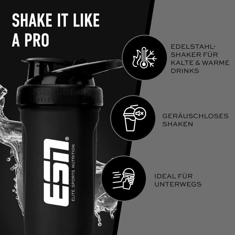 [Australia] - ESN Shaker Reforce Stainless Steel, black, 700 ml, leak-proof, units of measurement engraved inside, free of BPA & DEHP, tested quality 