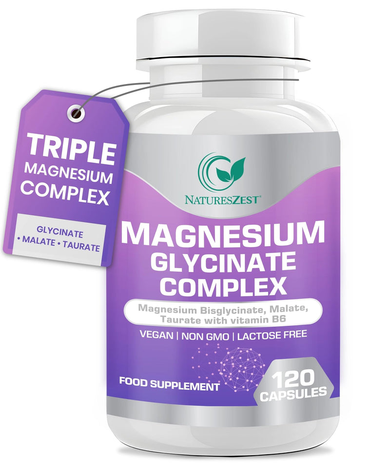 Magnesium Glycinate Complex -120 Capsules -Magnesium Glycinate Bisglycinate, Malate, Taurate with Vitamin B6, Non-GMO, Lactose Free, Muscle, Energy & Sleep Support | Vegan, Non GMO | 40 Days Supply