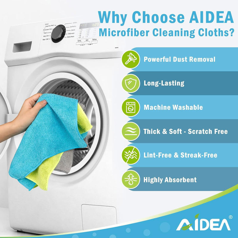 [Australia] - AIDEA Microfiber Cleaning Cloths-8PK, Soft Absorbent Microfiber Cloth, Lint-Free Streak-Free Cleaning Towels for Cars, House, Kitchen, Window(12in.x16in.)—8PK Blue/Green/Grey 8PK 