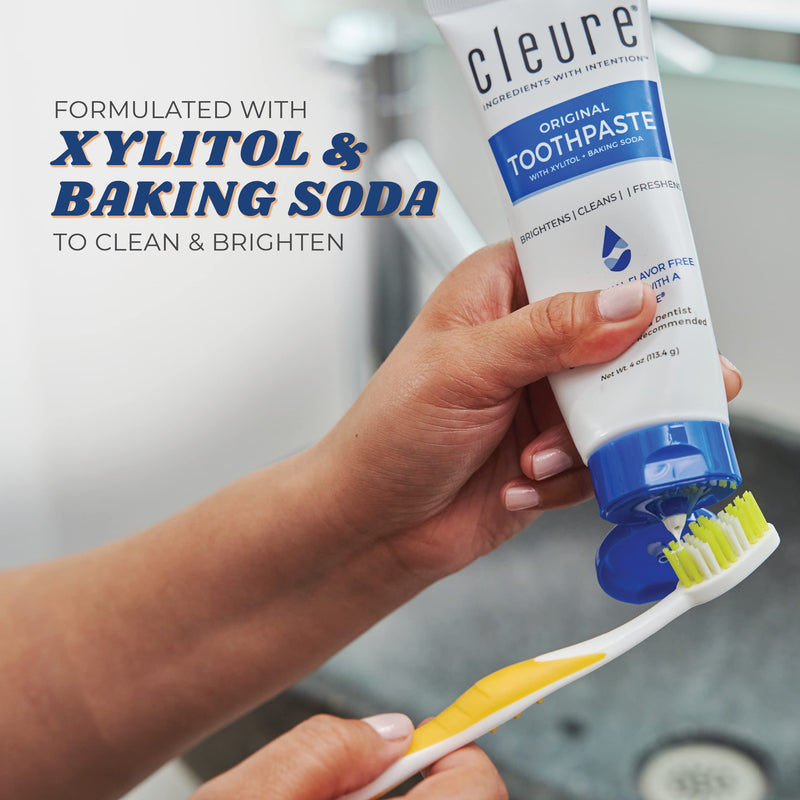 Cleure Original No Fluoride Toothpaste - SLS Free, Mint Free - with Xylitol for Fresh Breath & Helps Whiten - for Kids & Adults - Flavor Free (4oz Tube, Pack of 2) Unflavored (Pack of 2)