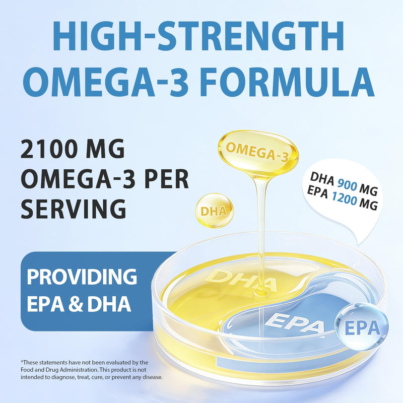 Omega 3 Fish Oil Supplements, 4200mg Fish Oil with EPA & DHA, Enteric Coated Softgels, Lemon Flavor, Daily Omega-3 Fatty Acids Supplement for Nutritional Support & Overall Wellness – 240 Softgels