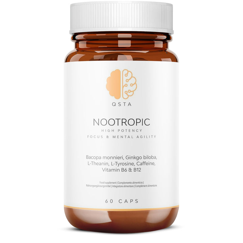 Nootropics Brain Supplement, Unique High Potency Cognitive Enhancer for Energy, Focus, Brain Function, Mental Alertness & Memory with Bacopa Monnieri, Ginkgo, Tyrosine, Theanine, Brain Vitamins