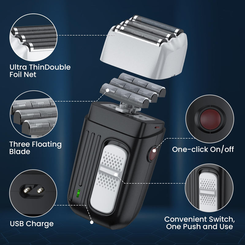 [Australia] - SweetLF Electric Razor for Men, Upgraded Foil Shaver, 3 Floating Blades, 90 Min Runtime, USB Rechargeable, Wet & Dry, Black, LK-3303 