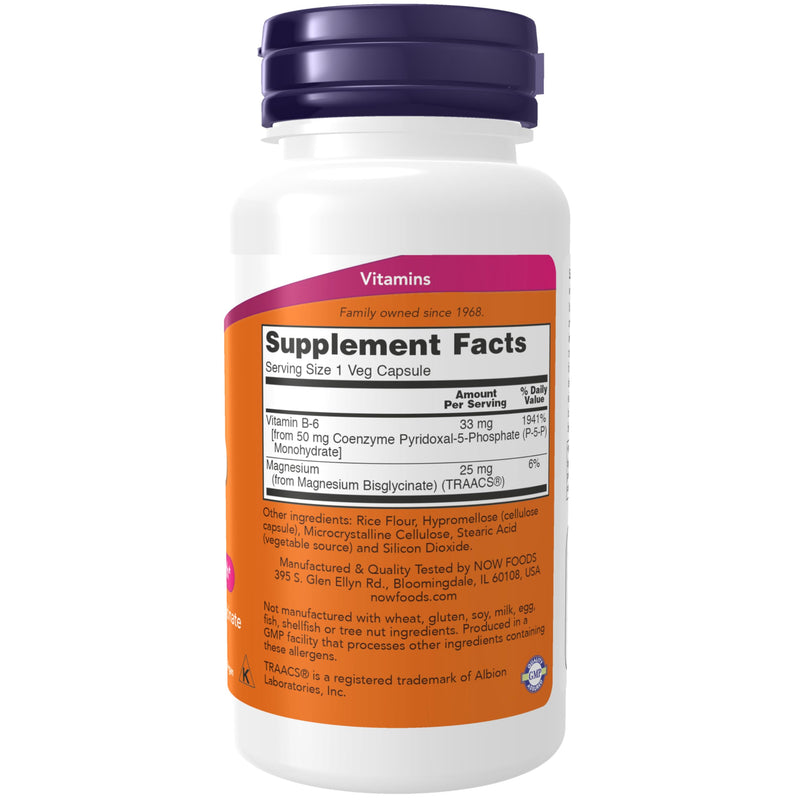NOW Foods Supplements, P-5-P 50 mg with Coenzyme B-6 + Mg Bisglycinate, 90 Veg Capsules, (Pack of 2) 90 Count (Pack of 2)