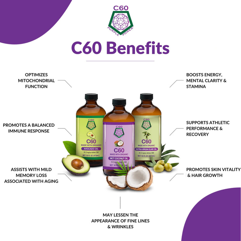 [Australia] - C60 Power - MCT 2-oz.- Organic MCT Coconut Oil, 2 Fl Oz, 99.99% Pure Carbon Fullerenes, Lift Oxidative Burden, Optimize Mitochondrial Function 2 Fl Oz (Pack of 1) 