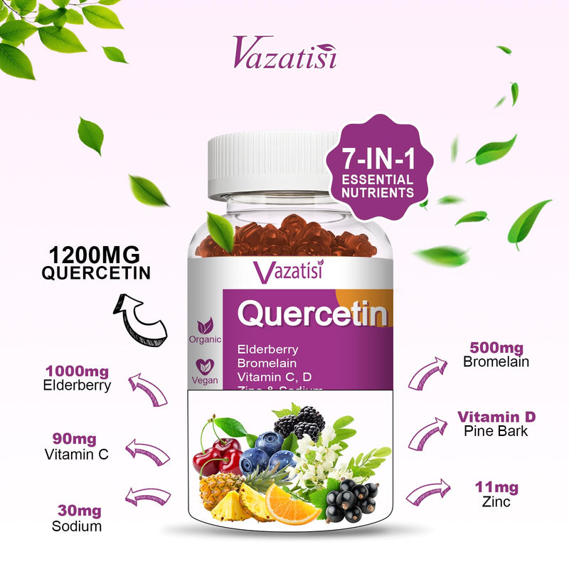 [Australia] - Quercetin Gummies, Quercetin with Vitamin C Zinc, Bromelain, Elderberry and Vitamin D, Immune Support Adults Kids, Women Men 120 Gummies Chewable 60 Count (Pack of 2) 