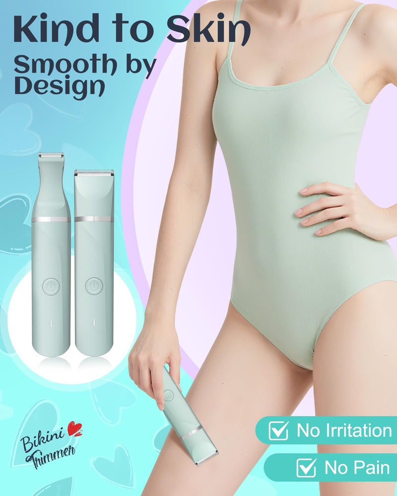 [Australia] - Waterproof Bikini Trimmer Women Electric Razor for Pubic Hair Women's Foil Shaver Rechargeable Shaver Removal with Snap-in Ceramic Blades IP7X Washable Head,Wet and Dry Use,Green Green 