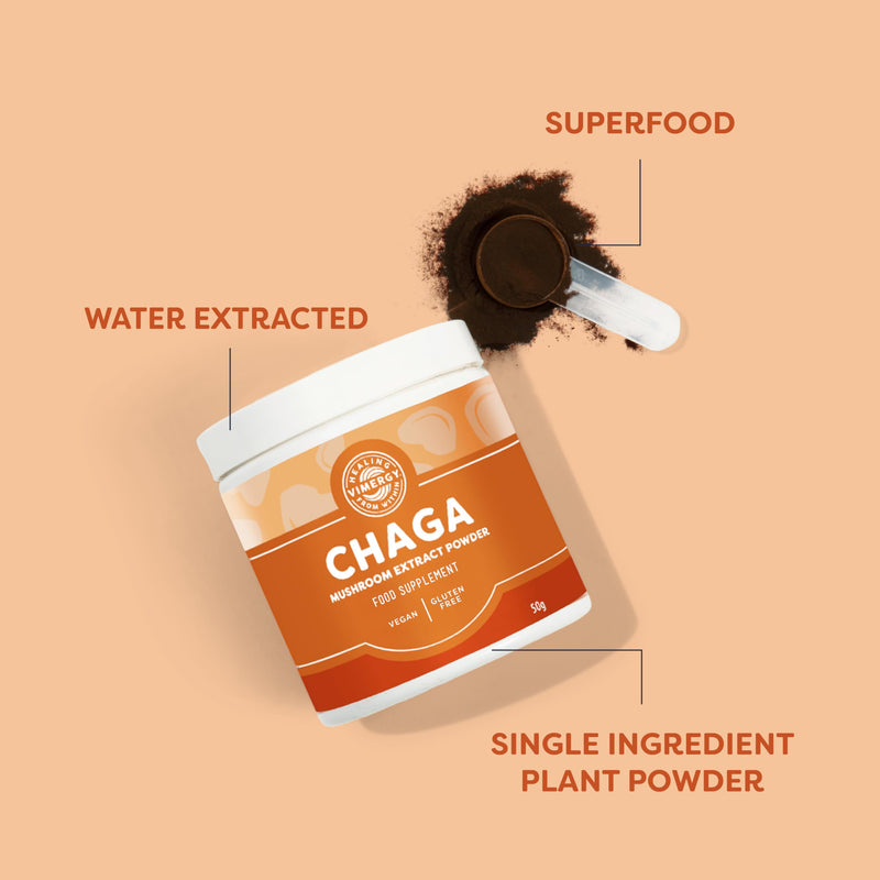 Vimergy Wild Chaga Mushroom Extract Powder, 33 Servings - Ideal in Chaga Tea, Coffee, Smoothies - Cardiovascular Support - Kosher, Vegan, No Gluten, Paleo - Pure Chaga, No Fillers (50g) 50 g (Pack of 1)