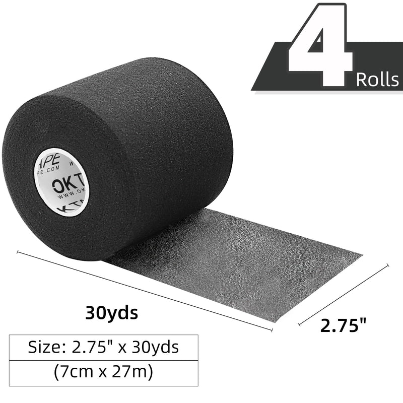 [Australia] - OK TAPE Pre Wrap Tape (4-Rolls) - Athletic Foam Underwrap for Sports, Protect for Ankles Wrists Hands and Knees, 2.75 Inches x 30 Yards - Black 