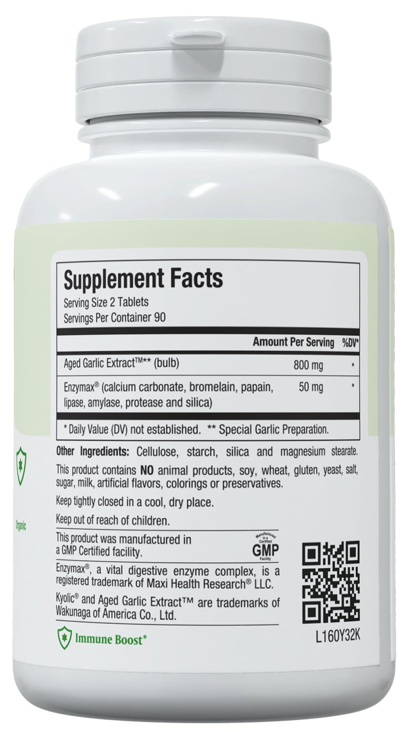 [Australia] - Maxi Health Kyolic Organic Garlic Supplement - Kosher Garlic Tablets with Kyolic Aged Garlic Extract for Immune Support - Vegetarian Garlic Pills (180 Count) 180 Count (Pack of 1) 