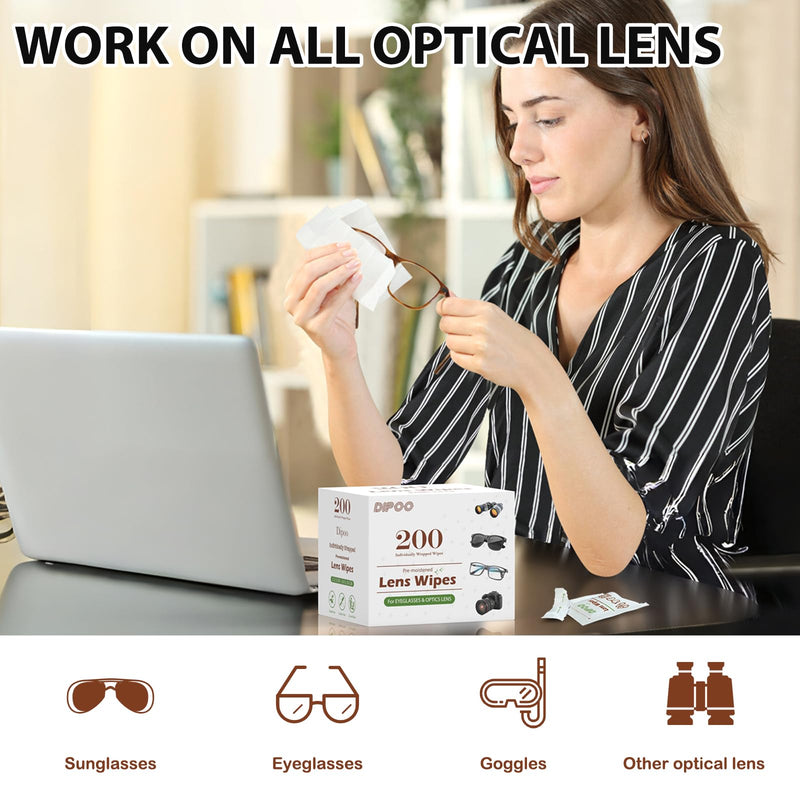 [Australia] - 200 Count Lens Wipes for Eyeglasses, Eye glasses Cleaner Wipes Pre-moistened Individually Wrapped Sracth-Free Streak-Free EyeGlasses Lens Cleaning Wipes for Sunglass, Camera Lens, Goggles 200 Count 