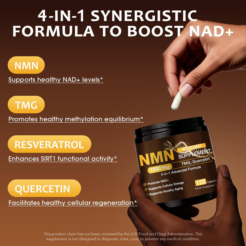 NAD Supplements, 4-in-1 Liposomal NAD with Resveratrol, TMG & Quercetin – NMNH Alternative & NAD+ Precursor for Men & Women – Supports Cellular Energy & NAD+ Levels – 120 Capsules