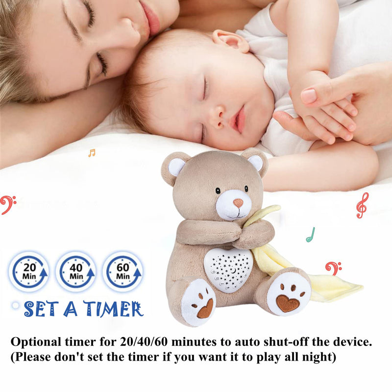 [Australia] - BEREST Rechargeable Baby Sleep Smile Bear, Mom's Heartbeat Baby Cry Sensor Lullabies & White Noise Sound, Nursery Decor Night Light Projector Toddler Crib Sleeping Aid, Baby Shower Gifts A13- RBear 