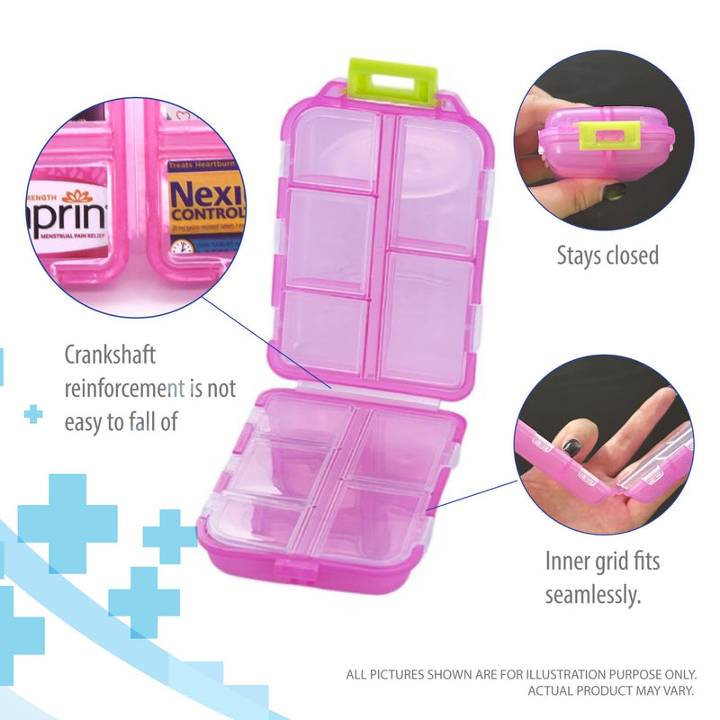 Deke Home - Portable Pill Organizer with 10 Large Compartments & 14 Medication Labels, Daily Pill Box for Vitamins, Supplements & Medicine, Portable Travel Case (Pink) Pink