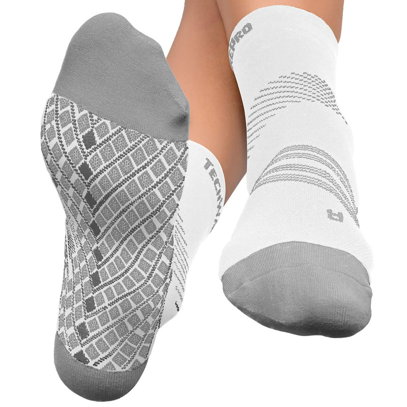 TechWare Pro Plantar Fasciitis Socks – Cushion Ankle Compression Socks Women & Men. Achilles Tendonitis Brace & Arch Support Medium White / Gray