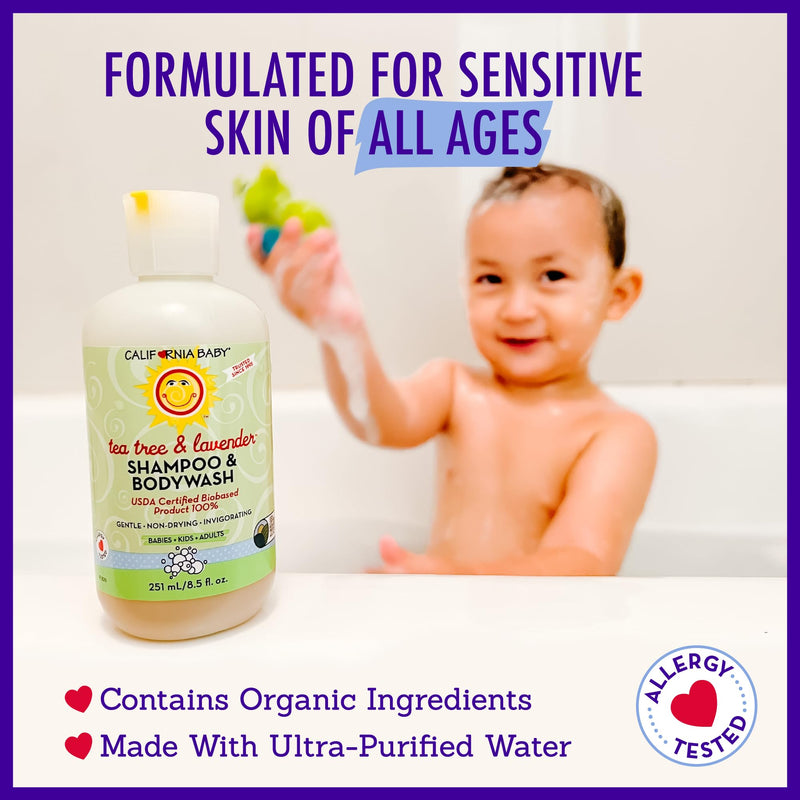 [Australia] - California Baby Tea Tree & Lavender Baby Shampoo And Body Wash - Allergy Tested Baby Soap and Toddler Shampoo, for Dry, Sensitive Skin, 100% Plant-Based - USDA Certified, 251 mL / 8.5 fl. oz. 