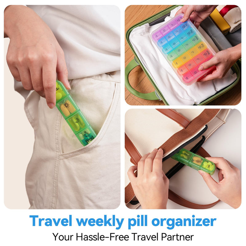 Zoksi Pill Organizer 4 Times a Day, BPA Free Weekly Travel Pill Box，Daily Pill Case with 28 Compartments to Hold Medicine, Vitamin and Supplement(White)