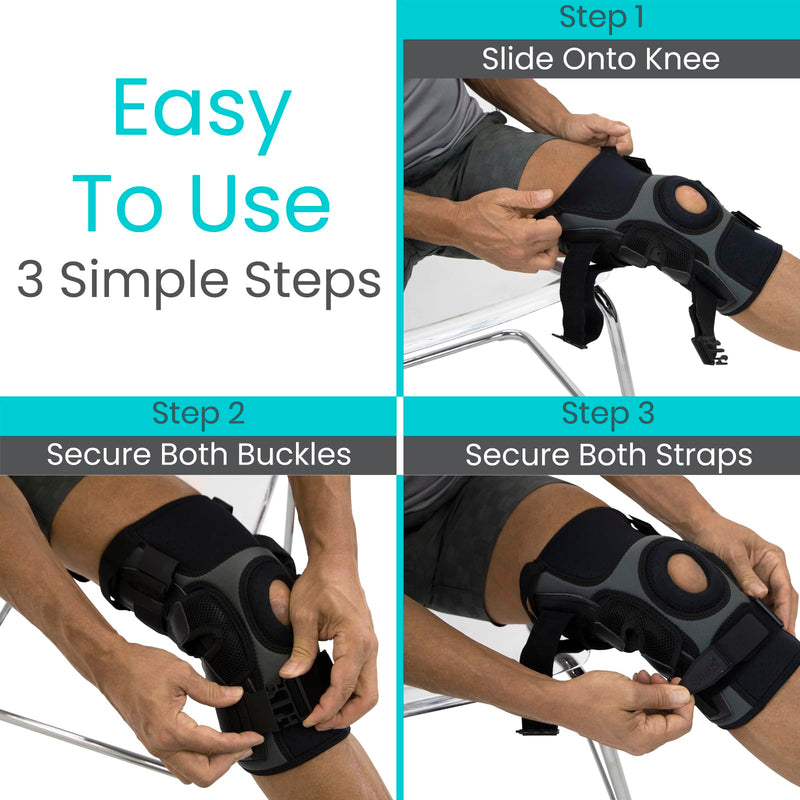 [Australia] - Vive Hinged Knee Brace with Side Stabilizers - Support for Patella & Meniscus Tear Pain for Men & Women - Adjustable Hinges for Hyperextension, MCL, ACL & Sports Injury - Heavy Duty for Stability Medium 