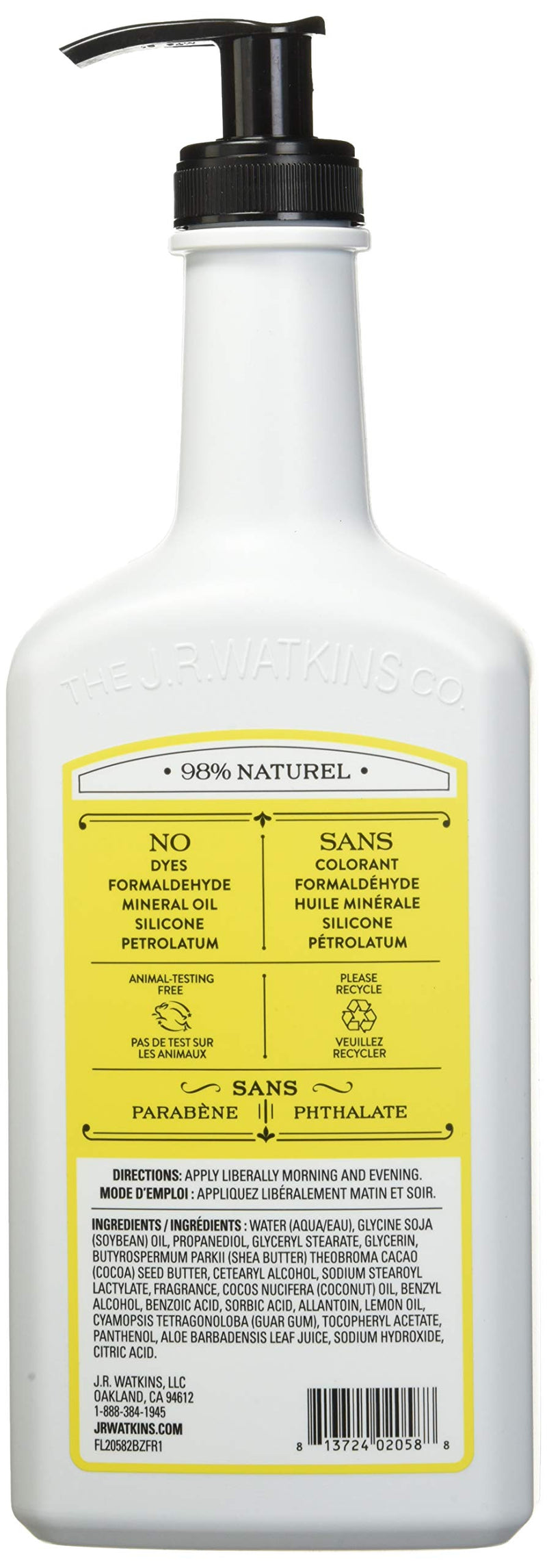 J.R. Watkins Daily Moisturizing Lotion, Lemon Cream, 18 Fl Oz 18 Fl Oz (Pack of 1)