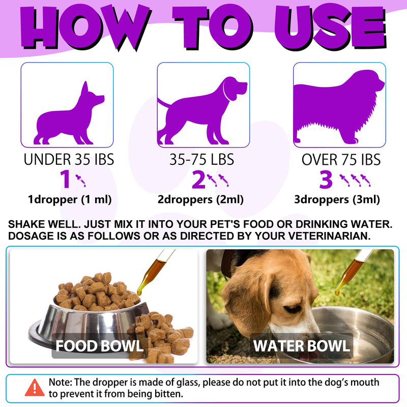 Dog Multivitamin - 15 in 1 Multivitamin Drops for Dogs, Dog Vitamins with Glucosamine Cranberry Supports Joint & Digestion, Skin & Coat, Pets Supplements for Dogs of All Ages, Bacon Flavor - 2 Fl Oz Purple-15 in 1 Multivitamin - PawsPlanet Australia