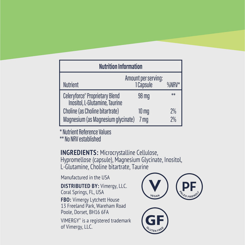 Vimergy Celeryforce® for Nerve, Muscle & Cell Support | 60 Servings | with Magnesium, Inositol, L-Glutamine, L-Taurine, Choline | Non-GMO, Gluten-Free, Vegan, Paleo, Kosher, Soy-Free