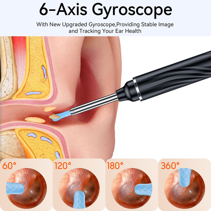 [Australia] - Ear Wax Removal Tool Camera, Ear Cleaner with Camera, 1080P HD Ear Camera and 6 LED Light, Ear Wax Removal Kit with 6 Ear Pick, 6 Pcs Ear Set, Ear Camera Wax Removal for iOS & Android, Black 