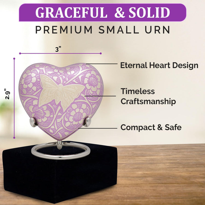 [Australia] - Small Urn for Ashes for Women/Men ‚Äì Butterfly Heart Urns ‚Äì Keepsake Urn for Baby Girl/Boy Ashes with Stand, Velvet Bag & Box ‚Äì A Loving Tribute to Honor Your Little Angel Forever (Purple, Small) Purple 