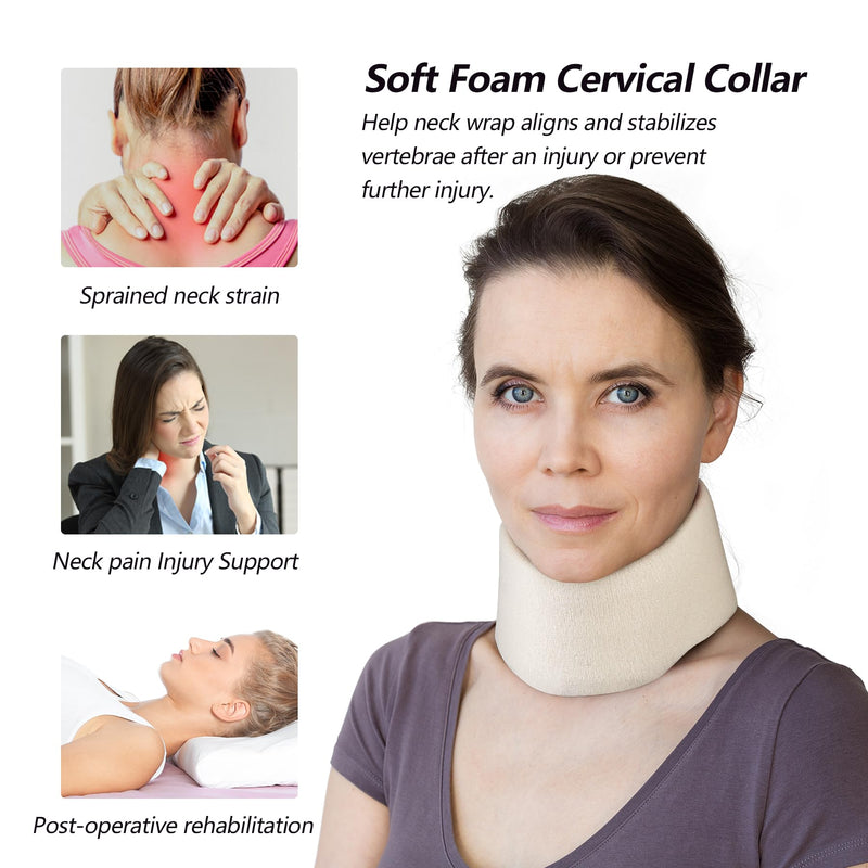 [Australia] - Soft Foam Neck Brace Universal Cervical Collar, Adjustable Neck Support Brace for Sleeping - Relieves Neck Pain and Spine Pressure, Neck Collar After Whiplash or Injury (2.5" Depth Collar, M) White, 2.5" Depth Medium (13.3-15.7 Inch) 