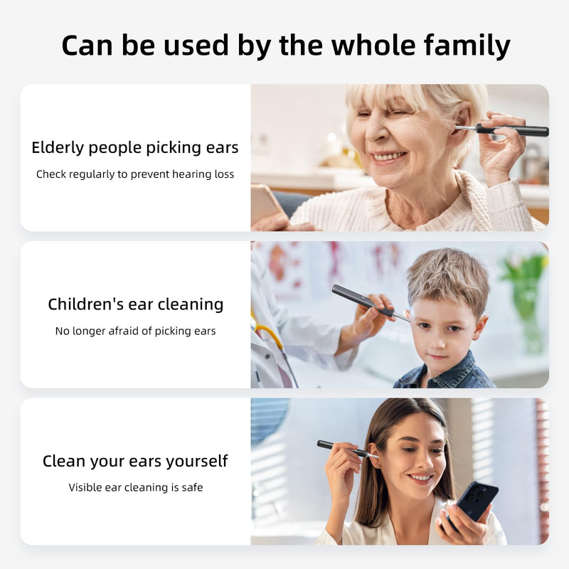 [Australia] - Earwax Remover, Electric Ear Cleaner Removal with LED Light, Ear Cleaning Camera Otoscope with Light Endoscope Camera for Adults and Children Pets Black Black 