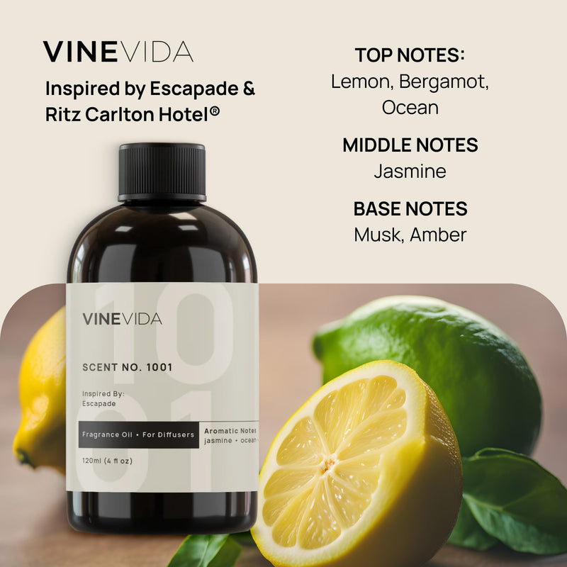 [Australia] - VINEVIDA (4oz) Hotel Fragrance Diffuser Oil - 5 Star Scent for Home - Cold Air Diffuser Oil - Essential Oil No.1001 Inspired by Ritz Carlton No.1001 Escapade 4 Fl Oz (Pack of 1) 