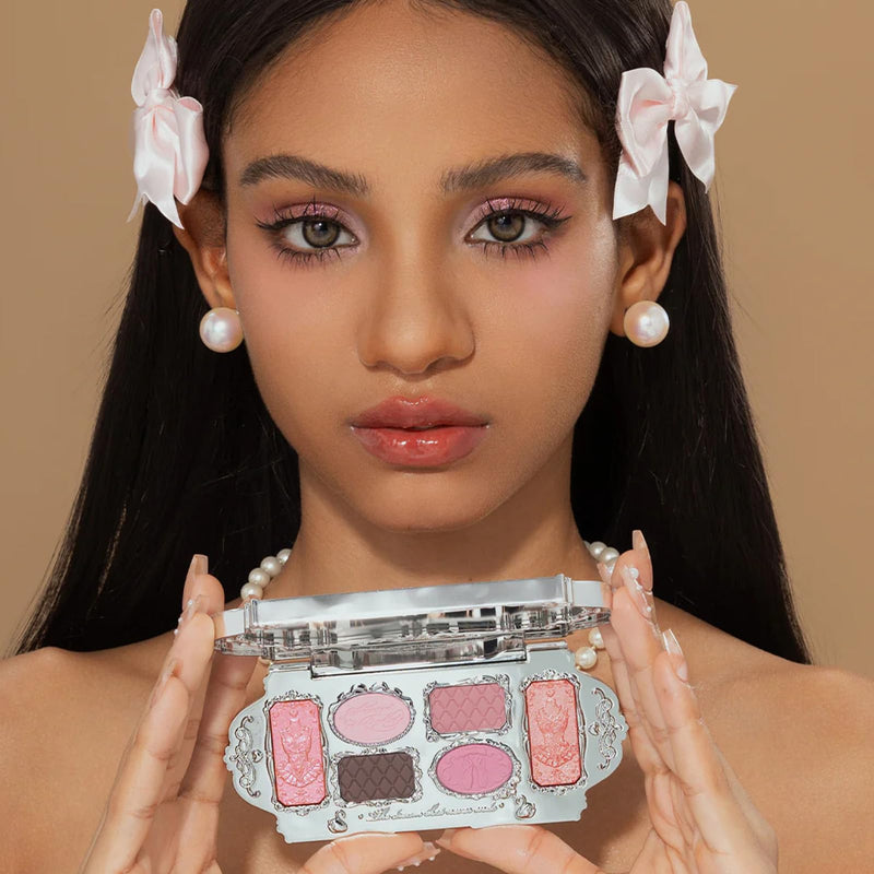 [Australia] - Flower Knows Swan Ballet Six-Color Makeup Palette,Eyeshadow,Blush,Highlighting & Contour All-in-One Face Makeup Palette 03+Fridge Magnet Set,with 4 Matte+2 Shimmer Neutral Shades 