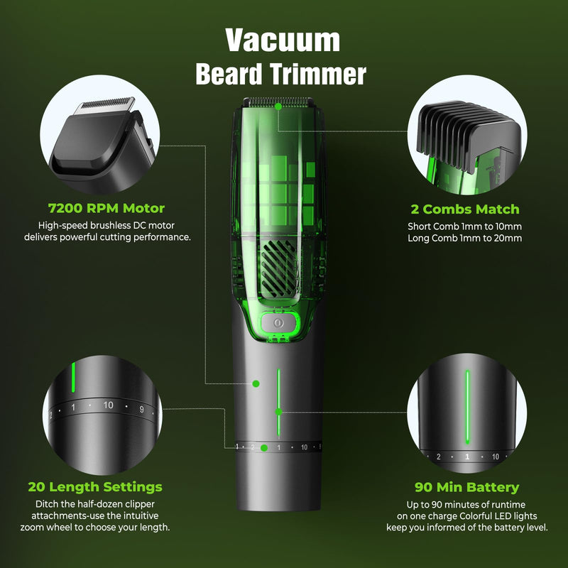 [Australia] - Beard Trimmer for Men: All-in-One Vacuum Mustache Trimmer With Precision Dial,Adjustable 20 Length Setting Premium Facial Hair Groomer with Length Comb USB-C Recharge, Waterproof Wet/Dry Clipper Dark Navy 