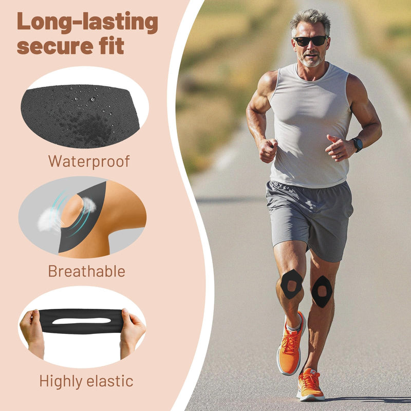 Precut Kinesiology Tape for Knees, 10 Pcs Waterproof & Elastic Athletic Tape for Knee Support & Stability, Breathable Hypoallergenic Latex-Free Tape, German-Engineered Skin-Friendly Adhesive (Black) Black