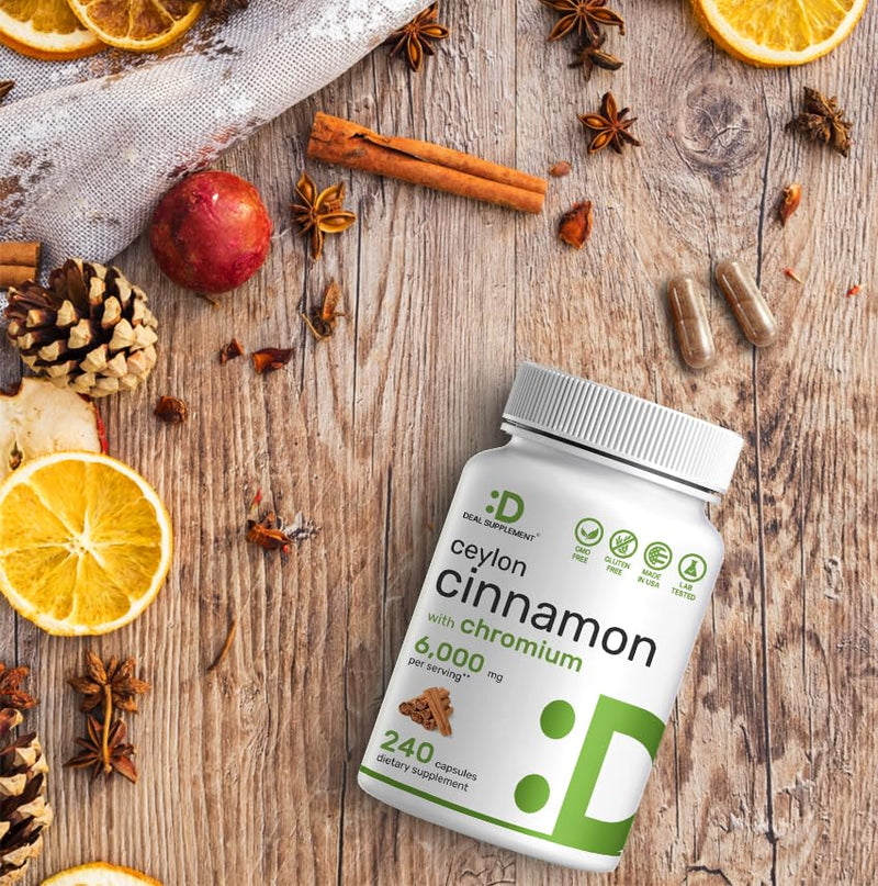 [Australia] - Ceylon Cinnamon 6000mg with Chromium 1000mcg, 240 Capsules | Active Inner Bark Extract, True Sri Lanka Source | Natural Cinnamon Supplements 