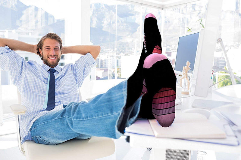 [Australia] - Physix Gear Compression Stockings Men Compression Stockings High Compression Stockings Women for Travel Airplane Pregnancy Cuff Compression Stockings Leg S-M Black/Pink 