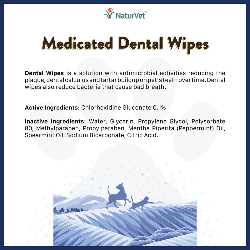NaturVet Medicated Dental Wipes for Dogs & Cats 50 Count - PawsPlanet Australia