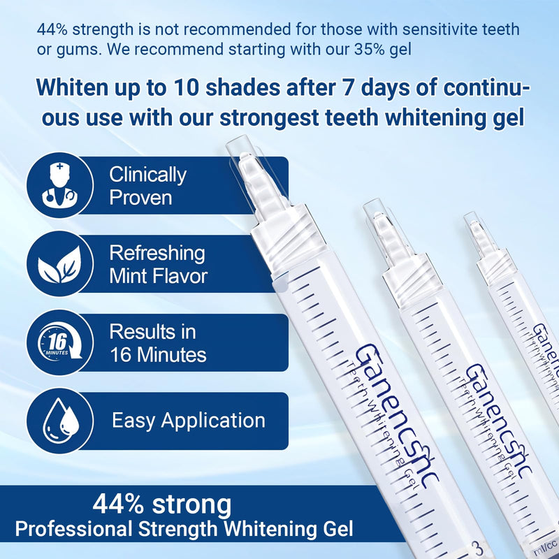 44% Ganencsnc 44% 10-Pack Teeth Whitening Gel Refills - Gentle 44% Carbamide Peroxide Formula - Compatible with Teeth whitening Kit,No Sensitive Teeth Whitener
