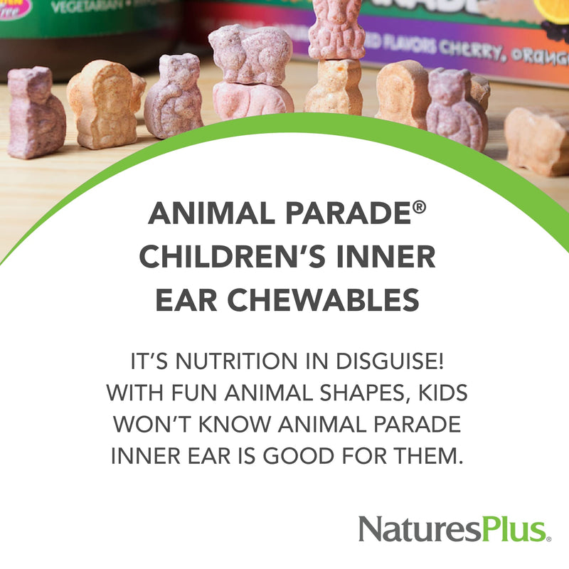 [Australia] - Natures Plus Animal Parade Inner Ear Support Children’s Chewable - Natural Cherry Flavor - 90 Animal-Shaped Tablets - Probiotic Supplement - Gluten Free - 45 Servings 