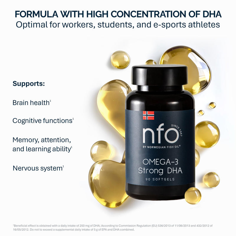 NFO Strong DHA Omega 3 – 90 Capsules | High DHA Norwegian Fish Oil in Triglyceride Form | with EPA and Vitamin E