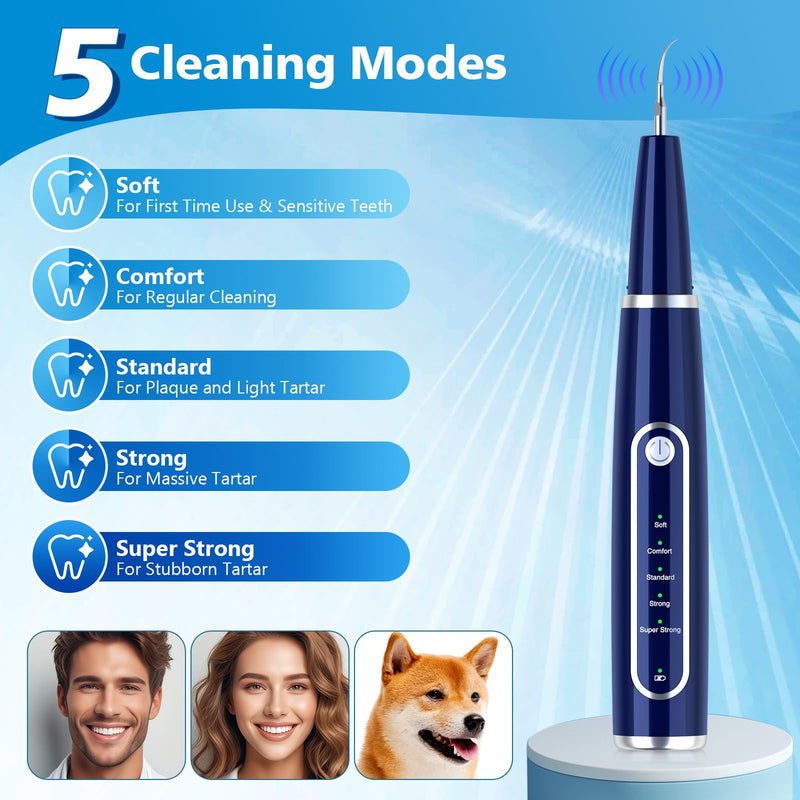 [Australia] - Plaque Remover for Teeth, Teeth Cleaning Kit with LED Light and 5 Adjustable Modes Teeth Cleaner, Blue 