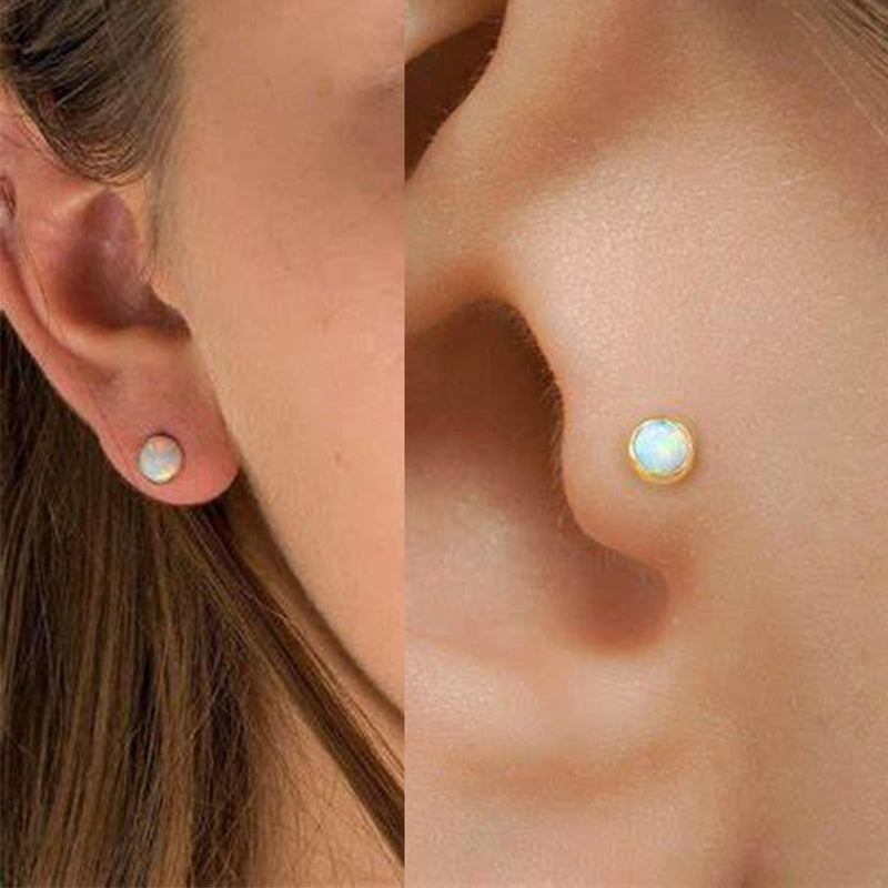 [Australia] - QWALIT Ear Piercing Kit Gold Ear Piercing Gun Kit Self Piercing Earrings Piercing Kit Disposable Earring Gun Piercing Kit with Earring Studs Self Ear Piercing Kit at Home Opal Earring Studs Flat Back A2-Gold opal 