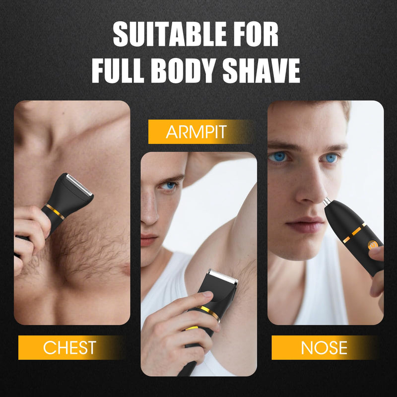 Manscape Body Trimmer for Men, 3 in 1 Men's Grooming Kit with Pubic/Nose Hair Trimmer & Ball Shaver for Nose/Balls/Groin/Legs/Chest Hair Removal, LED Display, IPX6 Waterproof, Gifts for Him Dad Black