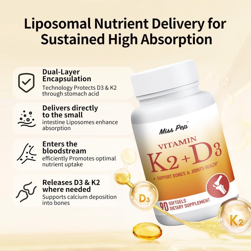 Vitamin D3 K2,5000 Iu D3 and 100 Mcg K2 (Mk-7),with Sunflower Oil Softgels,Easy to Absorb and Swallow D & K Complex,Supports Immune Support (3 Bottle，270 Softgels) 90 Count (Pack of 3)
