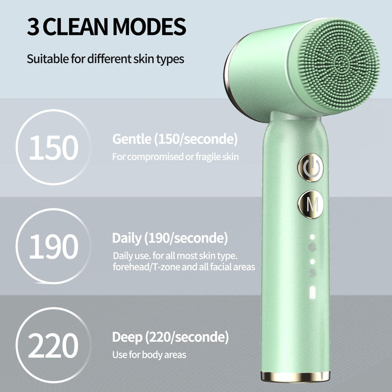 Electric Facial Cleansing Brush,8-in-1 Face Cleansing Brush with Hot & Cold Compress, 6 Brush Heads, 3 Spin Speeds, Waterproof face Scrubber for Exfoliating, Deep Cleansing,Massaging (Green) Green