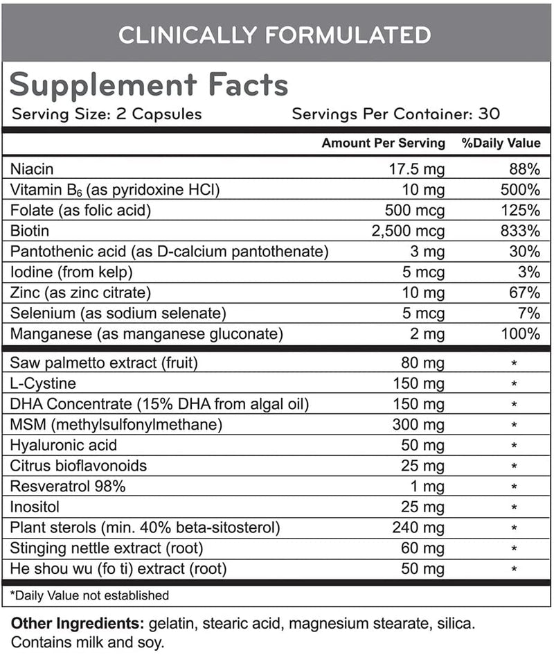 Hairmax Hair, Skin & Nails Dietary Supplement, 2500mcg Biotin, 60 Capsules | Hair Loss & Hair Regrowth Treatment with DHT Blocker, MSM & Antioxidants 60 Count (Pack of 1)